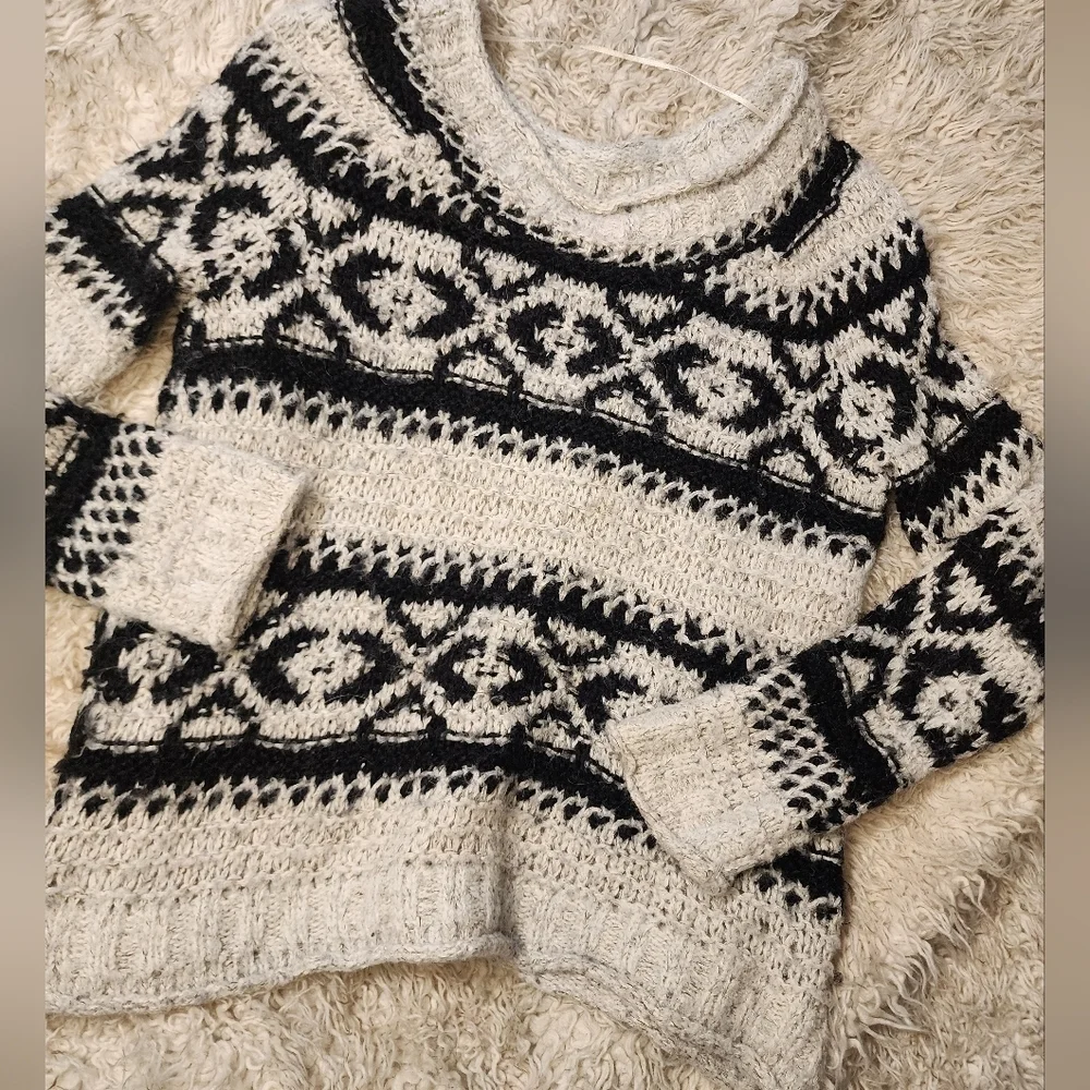 Free people oversized chunky knit print sweater size large - Picture 6 of 9